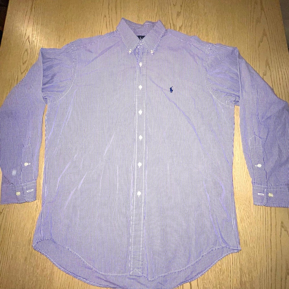 Vintage Ralph Lauren Yarmouth Gingham Button Down Shirt Men 16 34/35 Purple Blue